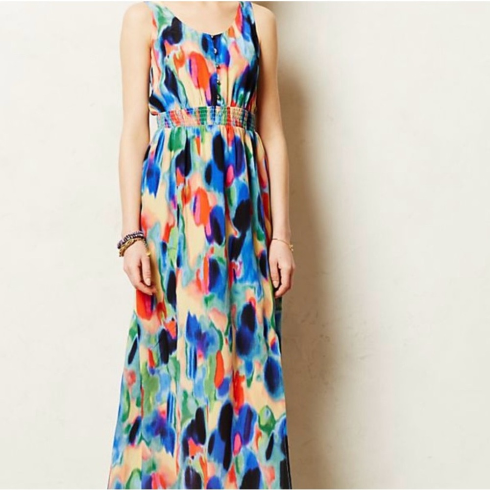 Maeve Aloisia Watercolor Silk Maxi Dress